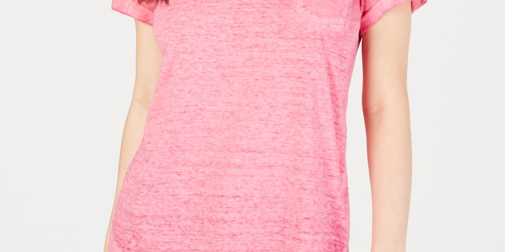 Camiseta feminina estilo &amp; co com decote em V e estampa Burnout, rosa, tamanho P