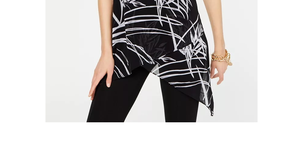 Blusa feminina Alfani Petite com estampa de lenço e bainha, preta, tamanho PS