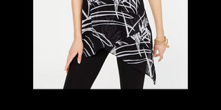 Blusa feminina Alfani Petite com estampa de lenço e bainha, preta, tamanho PS