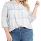 Camisa utilitária xadrez plus size feminina Style &amp; Co, verde claro/azul, tamanho 2X