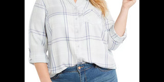 Camisa utilitária xadrez plus size feminina Style &amp; Co, verde claro/azul, tamanho 2X