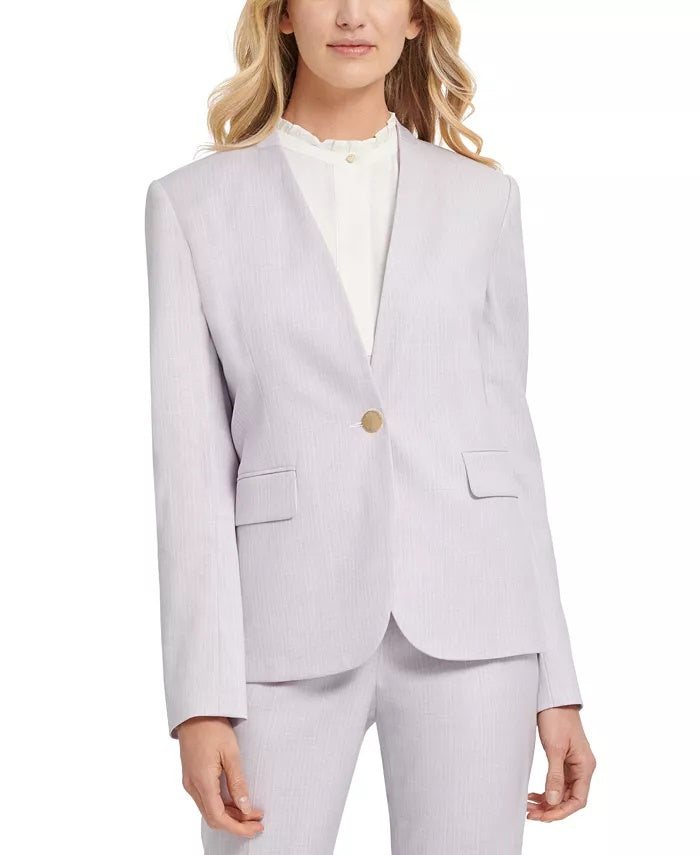 Blazer feminino DKNY sem gola e risca de giz, cinza, tamanho 12