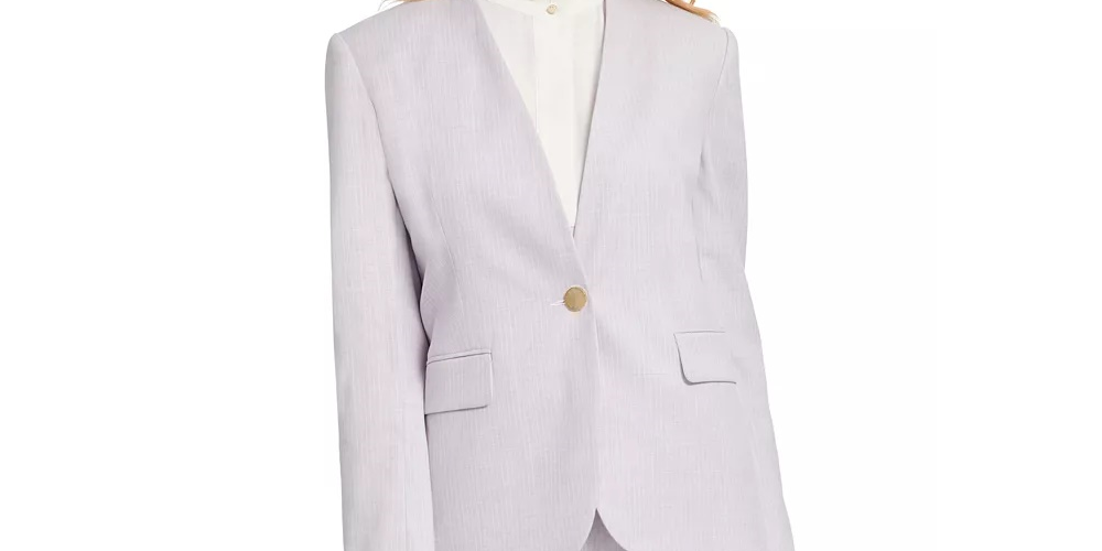 Blazer feminino DKNY sem gola e risca de giz, cinza, tamanho 12