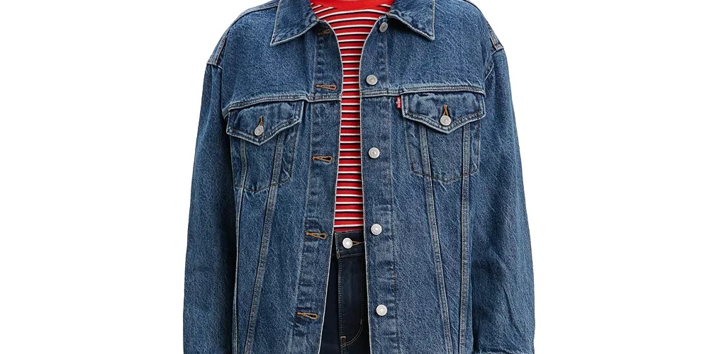 Jaqueta jeans feminina Levi's Baggy Trucker com detalhes em algodão, azul, tamanho pequeno