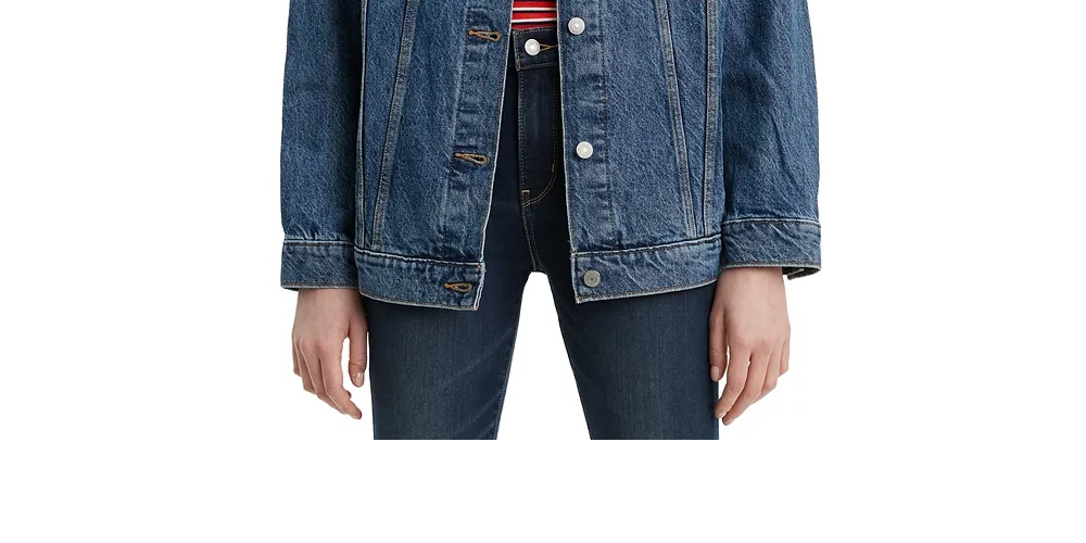 Jaqueta jeans feminina Levi's Baggy Trucker com detalhes em algodão, azul, tamanho pequeno