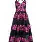 Vestido floral bordado feminino Christian Siriano, preto, tamanho 2
