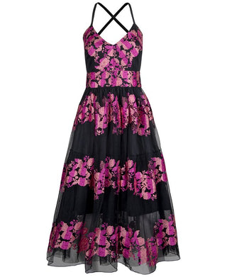 Vestido floral bordado feminino Christian Siriano, preto, tamanho 2