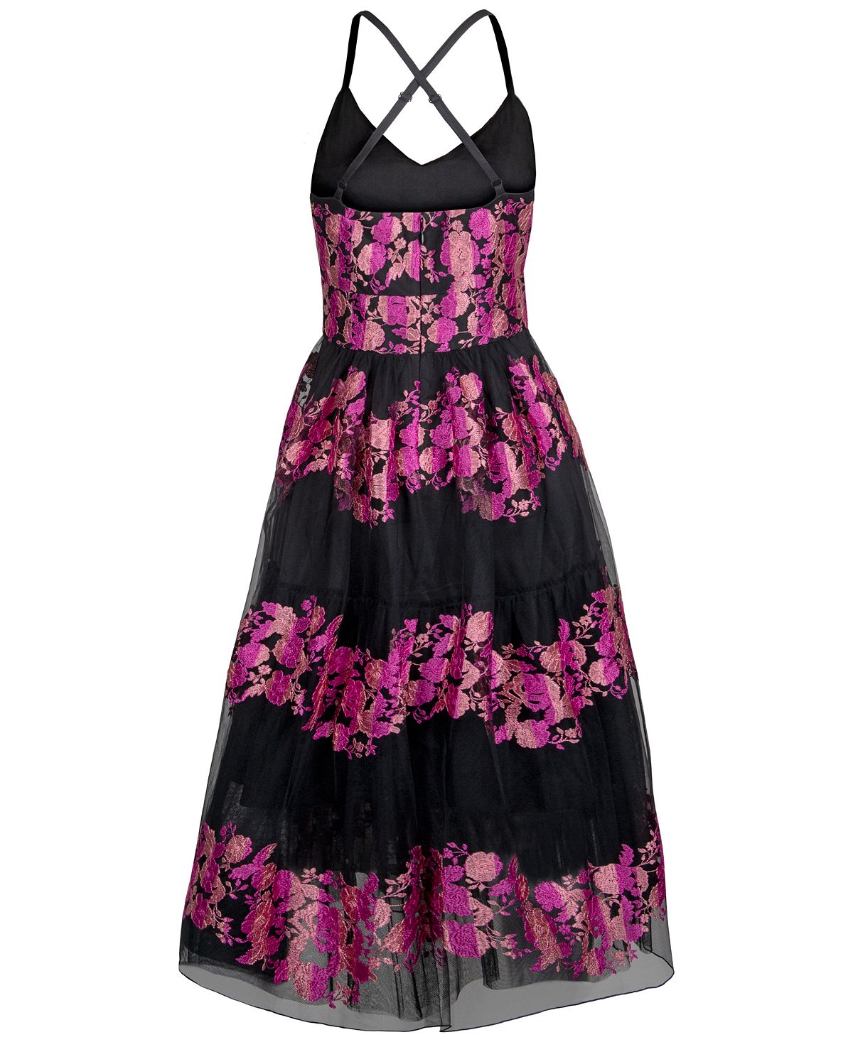 Vestido floral bordado feminino Christian Siriano, preto, tamanho 2