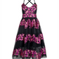 Vestido floral bordado feminino Christian Siriano, preto, tamanho 2