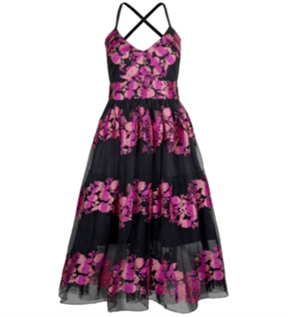 Vestido floral bordado feminino Christian Siriano, preto, tamanho 2