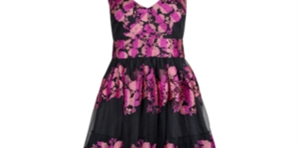 Vestido floral bordado feminino Christian Siriano, preto, tamanho 2