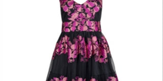 Vestido floral bordado feminino Christian Siriano, preto, tamanho 2