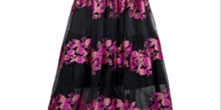 Vestido floral bordado feminino Christian Siriano, preto, tamanho 2