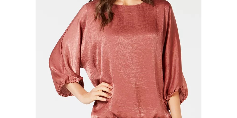 Blusa feminina Alfani de cetim com manga dolman e bolhas, marrom, tamanho XX-G