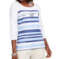 Blusa feminina Karen Scott listrada com lantejoulas e conchas, branca, tamanho X-S