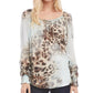 Blusa feminina Karen Kane com estampa de leopardo e manga franzida, marrom, tamanho pequeno
