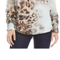 Blusa feminina Karen Kane com estampa de leopardo e manga franzida, marrom, tamanho pequeno