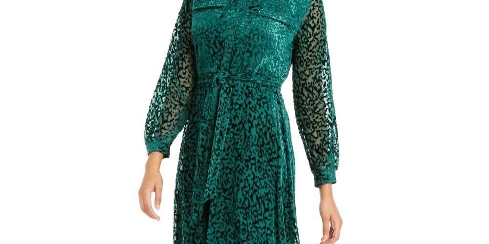 Vestido-camisa feminino Alfani Velvet Burnout com cinto, verde, tamanho 16
