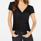 Blusa de malha waffle com frente franzida Ultra Flirt Junior, preta, tamanho extragrande