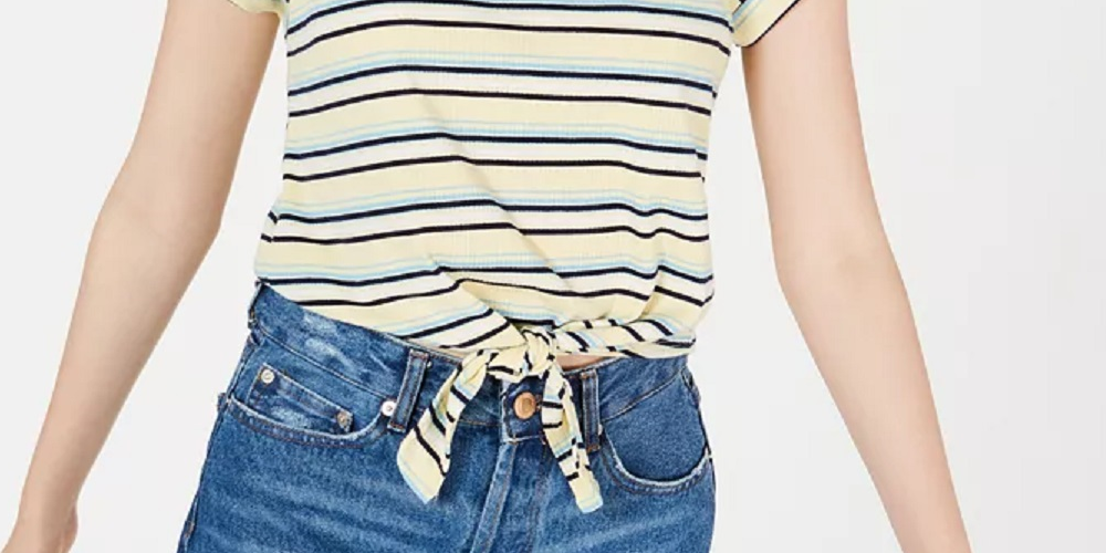 Camiseta Hippie Rose Junior com amarração frontal, tamanho médio, amarela