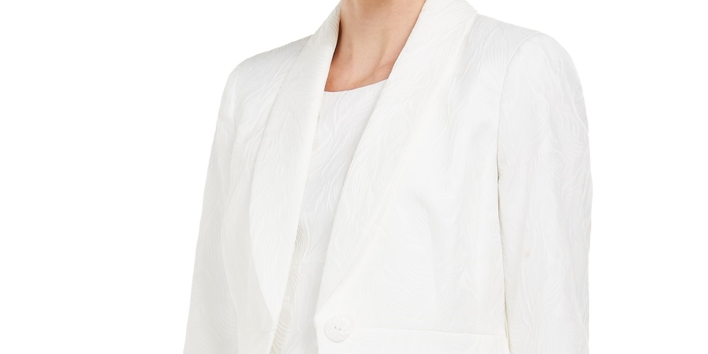 Blazer feminino Kasper com estampa de botões, branco, tamanho 16, pequeno