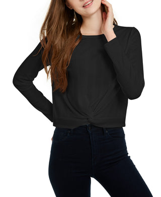 Blusa de malha waffle torcida Pink Rose Junior, preta, tamanho pequeno