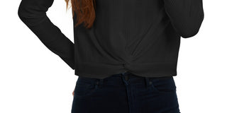 Blusa de malha waffle torcida Pink Rose Junior, preta, tamanho pequeno