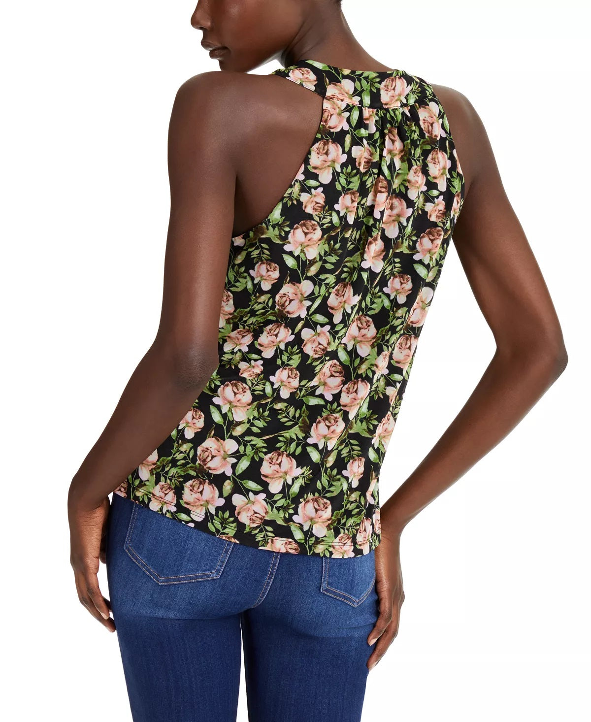 Blusa feminina com estampa floral e amarração frontal, preta, tamanho pequeno, da INC International Concepts
