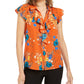 Blusa Calvin Klein Feminina com Babados Frontais e Flor Laranja, Tamanho Grande