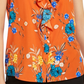 Blusa Calvin Klein Feminina com Babados Frontais e Flor Laranja, Tamanho Grande