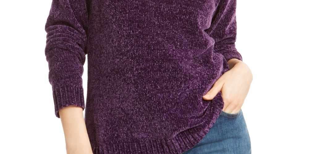 Karen Scott Suéter Feminino Gola V Chenille Roxo Tamanho P