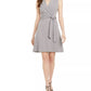 Vestido Calvin Klein Feminino, liso, sem mangas, decote em V, acima do joelho, ajuste flare, cinza, tamanho 10