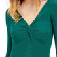Suéter feminino INC International Concepts com decote em V e manga comprida com frente torcida, tamanho grande, verde