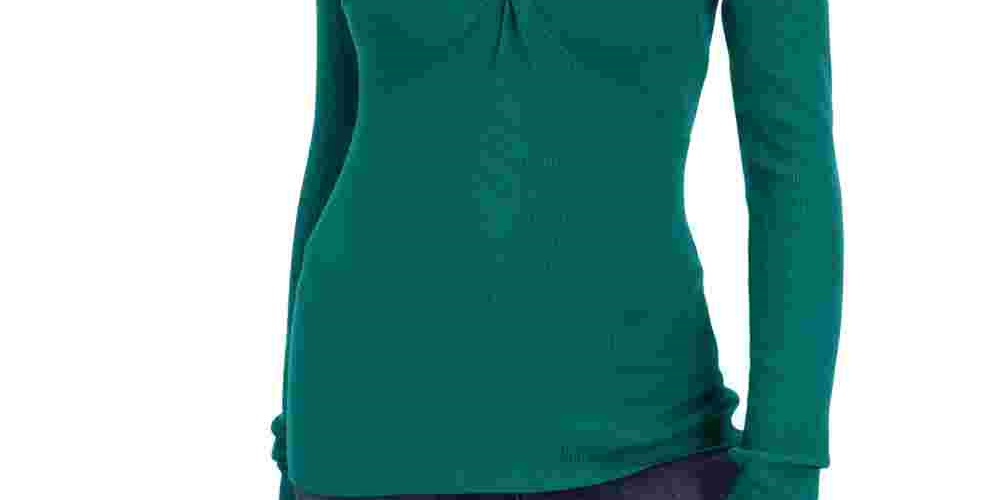 Suéter feminino INC International Concepts com decote em V e manga comprida com frente torcida, tamanho grande, verde