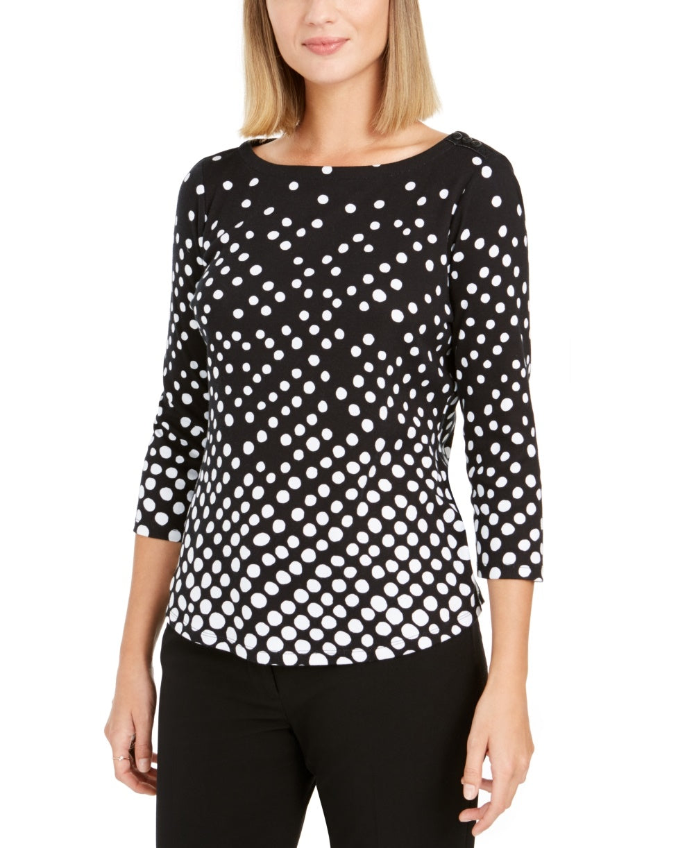 Camiseta feminina Charter Club de algodão Pima com estampa de botões e ombros, preta, tamanho PXL