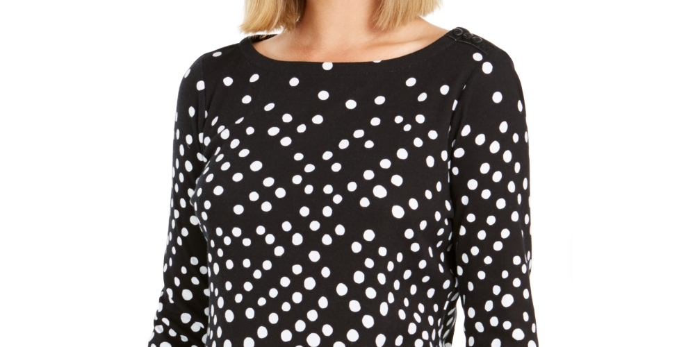 Camiseta feminina Charter Club de algodão Pima com estampa de botões e ombros, preta, tamanho PXL