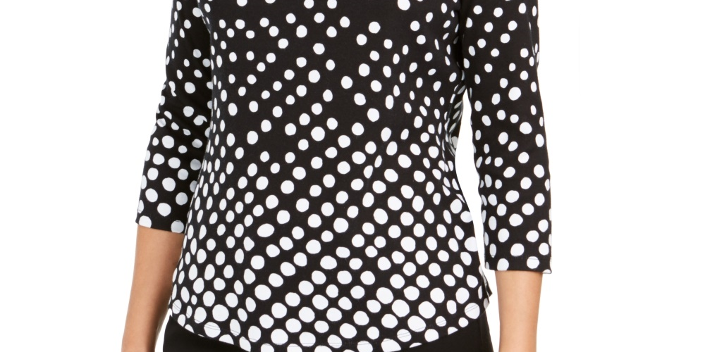 Camiseta feminina Charter Club de algodão Pima com estampa de botões e ombros, preta, tamanho PXL