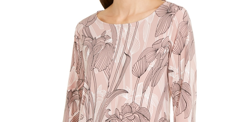 Túnica de malha estampada feminina Alfani rosa tamanho médio