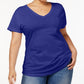 Camiseta feminina plus size com decote em V, estilo &amp; co, azul, tamanho 0X