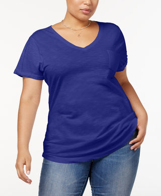 Camiseta feminina plus size com decote em V, estilo &amp; co, azul, tamanho 0X