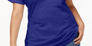 Camiseta feminina plus size com decote em V, estilo &amp; co, azul, tamanho 0X