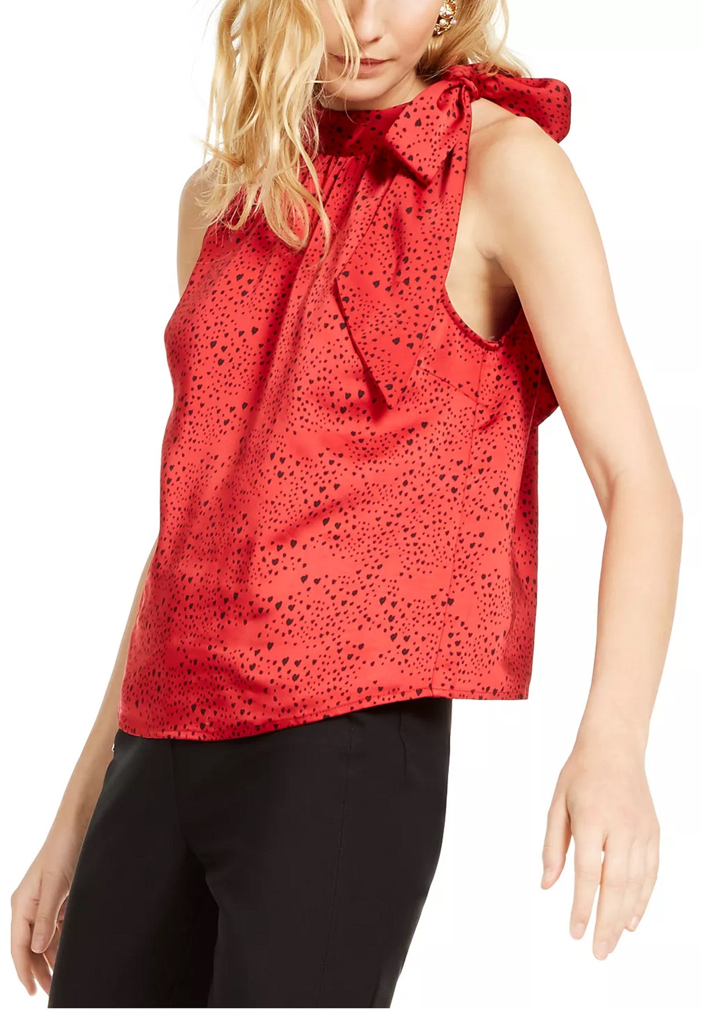 Blusa feminina com estampa de coração e laço INC International Concepts, vermelha, tamanho pequeno