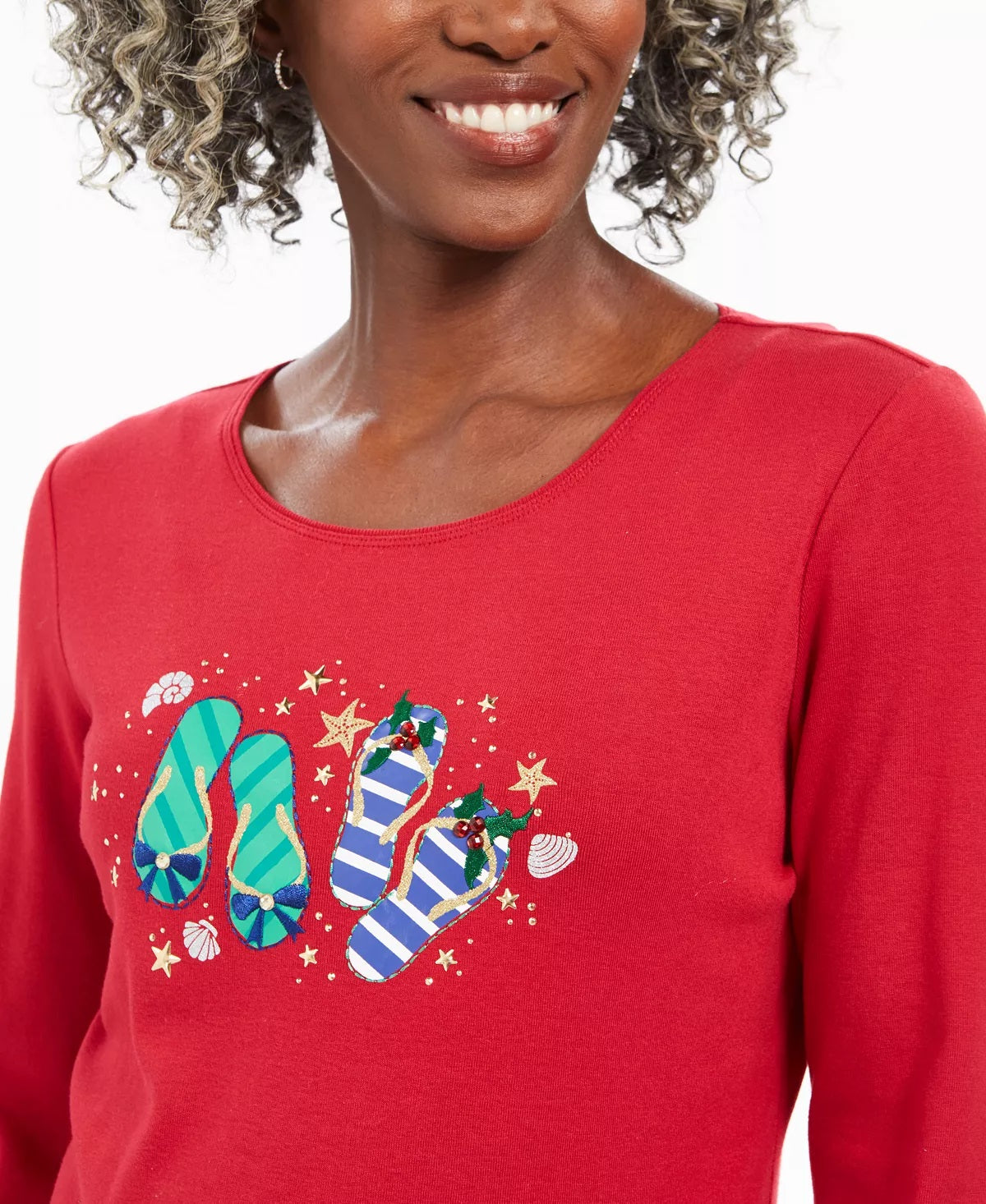 Karen Scott Chinelos Femininos de Inverno Algodão Top Vermelho Tamanho PL