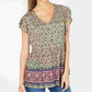 Blusa peplum estampada com mangas bufantes Petite Style &amp; Co, tamanho P, verde