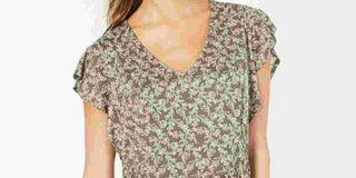 Blusa peplum estampada com mangas bufantes Petite Style &amp; Co, tamanho P, verde