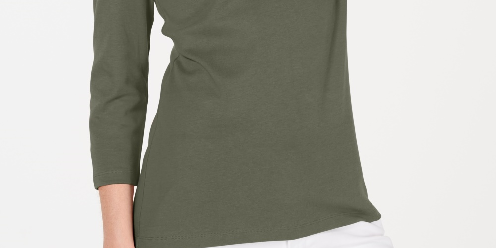 Karen Scott Blusa de algodão com decote redondo feminina, verde, tamanho pequeno médio