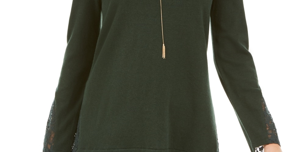 Blusa feminina de manga comprida com acabamento em renda, estilo &amp; co, verde, tamanho PXL