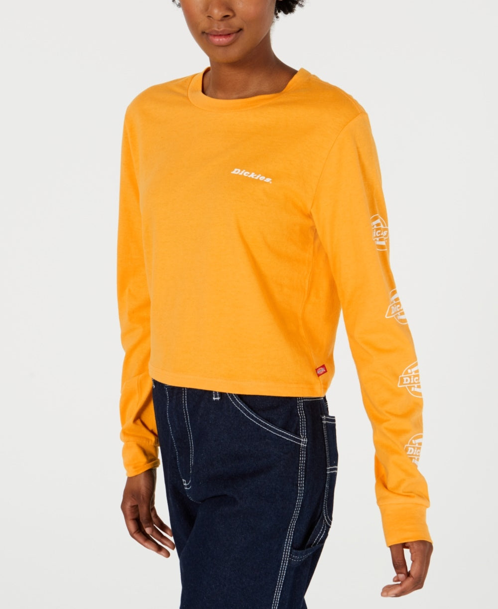 Camiseta Dickies Feminina Manga Longa Algodão com Detalhe de Logotipo Amarelo Tamanho Médio