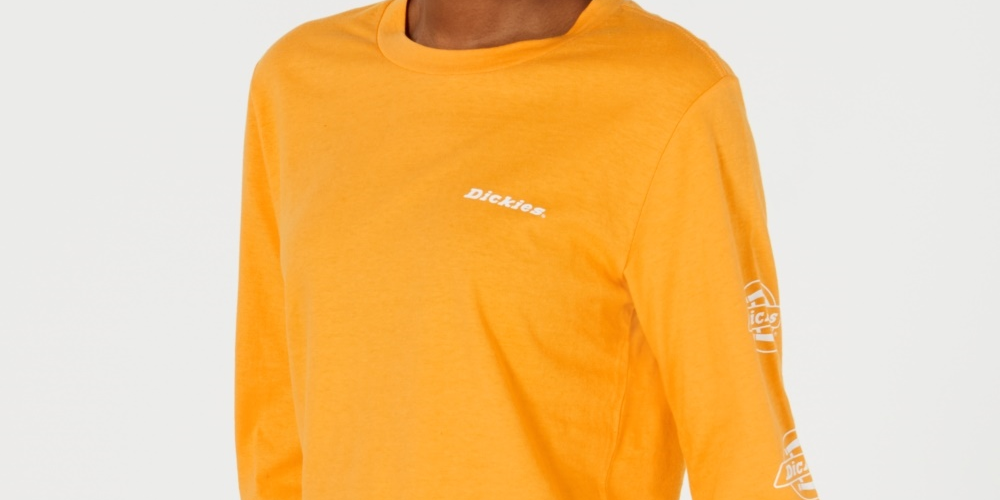 Camiseta Dickies Feminina Manga Longa Algodão com Detalhe de Logotipo Amarelo Tamanho Médio