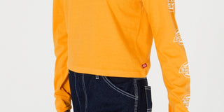 Camiseta Dickies Feminina Manga Longa Algodão com Detalhe de Logotipo Amarelo Tamanho Médio